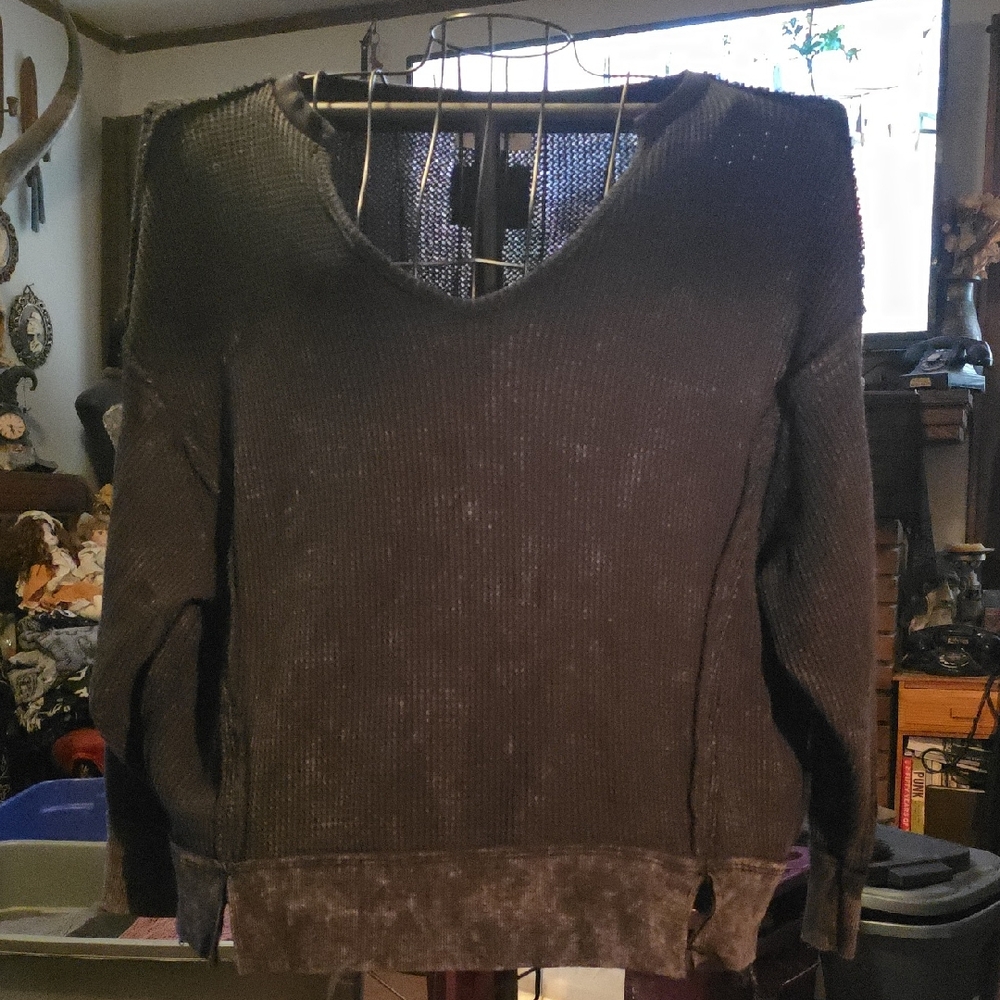 Pink Rose Charcoal V-Neck Sweater